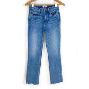 Paige Cindy Jeans Straight Leg Blue Stretch Denim High Rise Ankle Ripped Hem 26